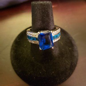 14K Silver w/Blue Stones Band